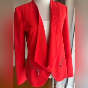 Trouve Red Drape Front Blazer with Zipper Accents size small